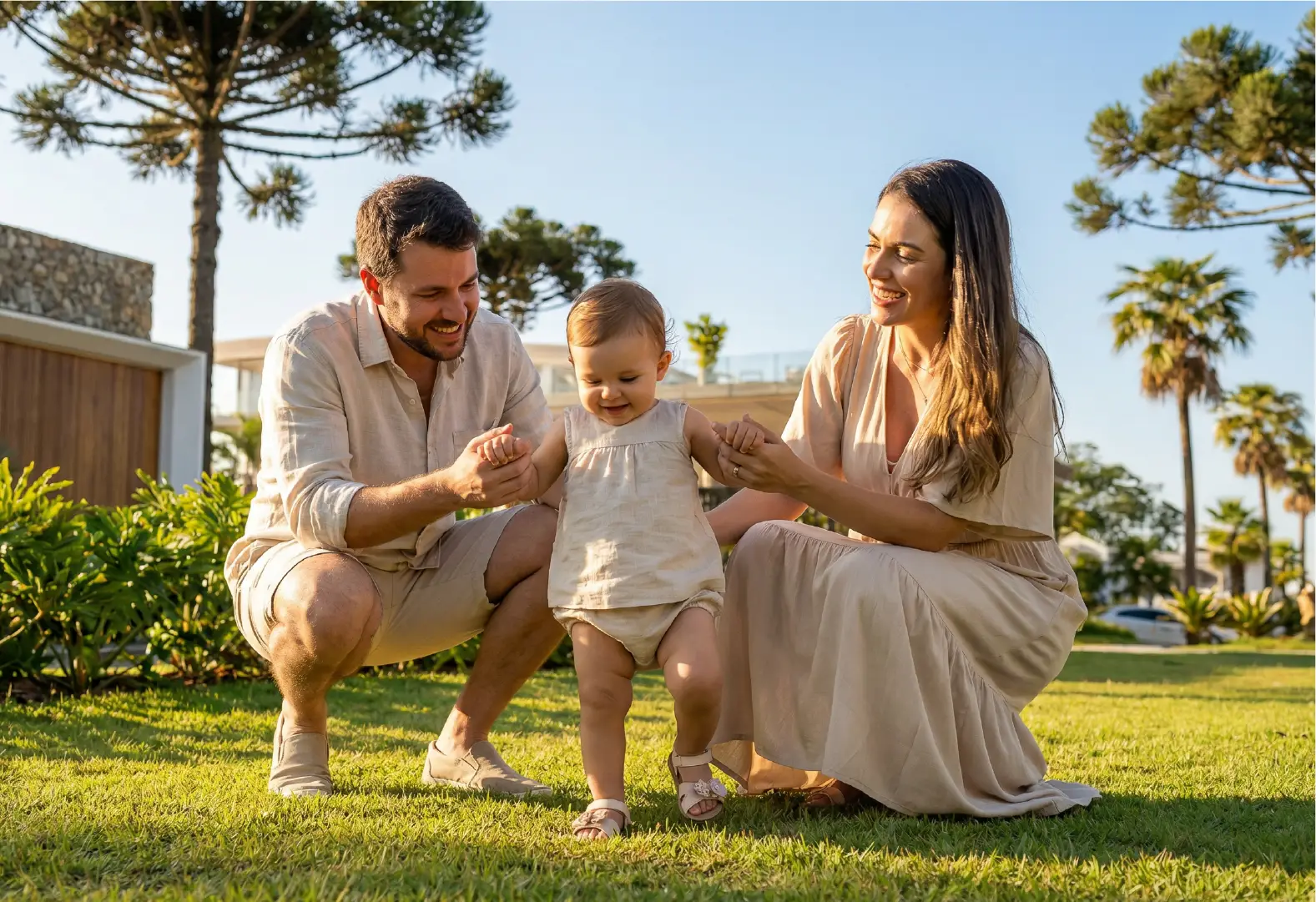 Família aproveitando uma área verde planejada pela Vaccaro Urbanismo